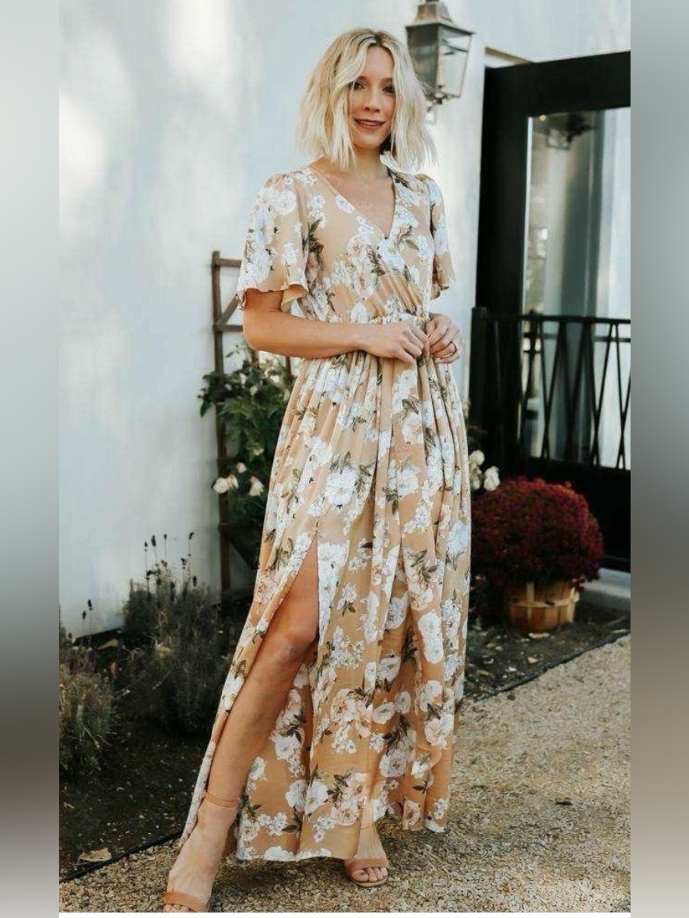 Baltic Born Taupe Floral Sicily Maxi Dress